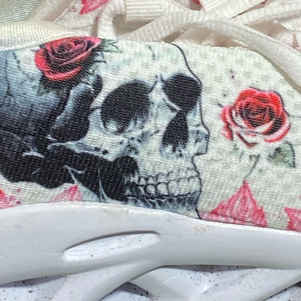 Floral Skull Print White Sneakers